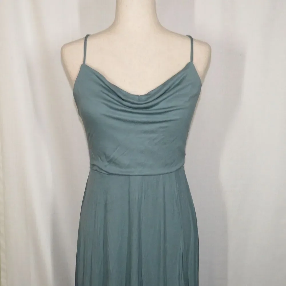 Halara Soft Stretchy Draped Neck Open Back Lace Up Padded Maxi Dress Size Medium - Picture 10 of 15